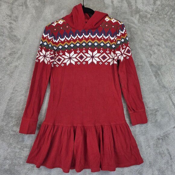 Polo Ralph Lauren Dress Girls Size Medium Red Fair Isle Hooded Sweater Holiday - Picture 1 of 12